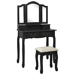 vidaXL Ensemble de coiffeuse avec tabouret Noir 80x69x141 cm Paulownia 