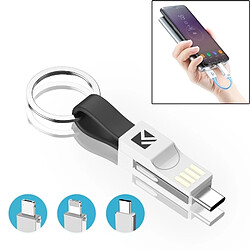 Wewoo Câble multifonction 3 en 1 USB vers Lightning 8 broches + Micro USB + de données et charge magnétique USB-C / Type-C avec porte-clés, pour iPhone, Galaxy, Huawei, Xiaomi, HTC, Sony autres téléphones intelligents (Noir)