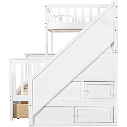 KOMHTOM Lit double superposé pour enfant multifonctionnel blanc 90 * 200 / 140 * 200 avec tableau noir et tiroirs sans matelas pas cher