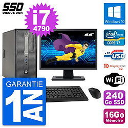 PC Tour HP ProDesk 600 G1 Ecran 22" i7-4790 RAM 16Go SSD 240Go Windows 10 Wifi - Occasion