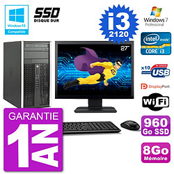 PC HP 6300 MT Ecran 27" Core i3-2120 RAM 8Go SSD 960Go Graveur DVD Wifi W7 - Occasion