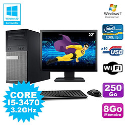 Lot PC Tour Dell 790 Intel I5-3470 3.2Ghz 8Go 250Go DVD WIFI Win 7 + Ecran 22" - Occasion