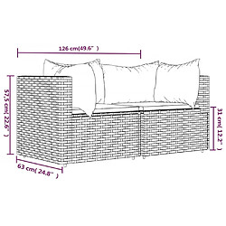 vidaXL Canapés d'angle de jardin et coussins2pcs marron résine tressée pas cher