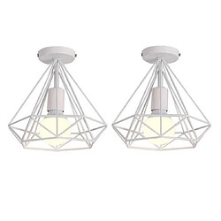 Stoex Lot de 2 Plafonnier industriel retro cage forme diamant luminaire abat-jour 25cm E27 Blanc