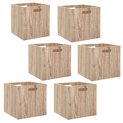 Toilinux Lot de 6 Boîtes de rangement effet bois en MDF Mix n' modul - L. 31 x l. 31 cm - Couleur chêne naturel