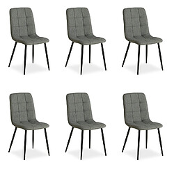 Decoshop26 Lot de 6 chaises de salle à manger cuisine confortable et moderne en tissu gris pieds en métal noir CDS06301 