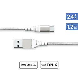 BIGBEN Câble Renforcé USB A/USB C 1,2m 3A Garanti à vie Blanc - 100% Plastique recyclé Force Power Lite