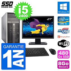 PC Tour HP 6300 CMT Ecran 27" Intel i5-2400 RAM 8Go SSD 480Go Windows 10 Wifi - Occasion