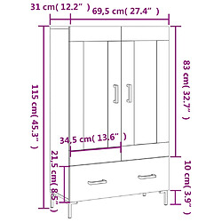 vidaXL Buffet haut blanc brillant 69,5x31x115 cm bois d'ingénierie pas cher