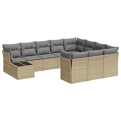 vidaXL Salon de jardin 11 pcs avec coussins beige résine tressée