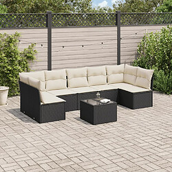 vidaXL Salon de jardin 8 pcs avec coussins noir résine tressée