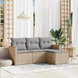 vidaXL Salon de jardin avec coussins 4 pcs beige résine tressée