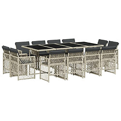 vidaXL Ensemble à manger de jardin et coussins 13 pcs gris clair rotin