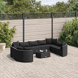 vidaXL Salon de jardin 10 pcs avec coussins noir résine tressée 