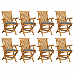 Maison Chic Lot de 8 Chaises de jardin,Fauteuil d'extérieur avec coussins gris Bois de teck massif -MN21374