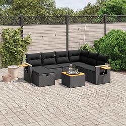 Maison Chic Ensemble Tables et chaises d'extérieur 8 pcs avec coussins,Salon de jardin noir résine tressée -GKD868755