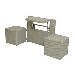 JARDIéco Ensemble de balcon table et pouf ou banc Gris Java - Jardideco