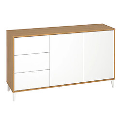 Pegane Buffet / Meuble de rangement coloris chêne/blanc - Hauteur 80 x Longueur 140 x Profondeur 34 cm