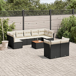 vidaXL Salon de jardin 10 pcs avec coussins noir résine tressée 