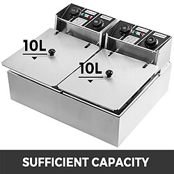 Double Friteuse Electrique Professionnelle 2 Cuve Inox Frites 2 x 10L 5000W Acier Pour des Commerciaux Restaurants Supermarchés Fast-foods Snack-bars