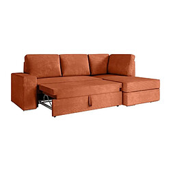 Loungitude Canapé d'angle droit convertible ARTEMIS 4 places - Velours côtelé terracotta - L246 x P174 x H96 cm pas cher