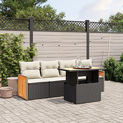 vidaXL Salon de jardin 5 pcs avec coussins noir résine tressée 