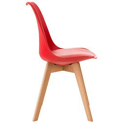 Avis Decoshop26 Chaise de salle à manger x1 design scandinave en plastique et PVC rouge et pieds en bois clair 10_0002273