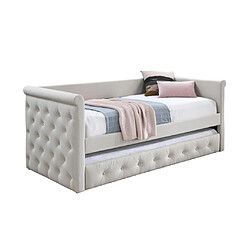 Acheter Vente-Unique Lit banquette gigogne capitonné - 2 x 90 x 190 cm - Tissu - Beige + Matelas - LOUISE