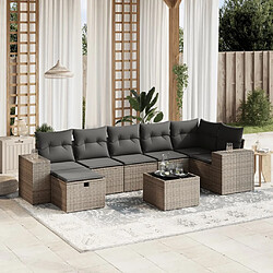 vidaXL Salon de jardin 8 pcs avec coussins gris résine tressée