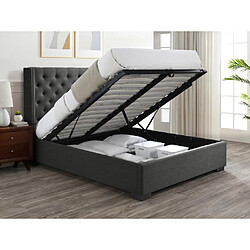 Avis Vente-Unique Lit coffre 160 x 200 cm avec tête de lit capitonnée - Tissu - Gris + Matelas - MASSIMO