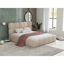 Lit coffre 160 x 200 cm - Tissu bouclette - Beige + Matelas - DAMADO de Pascal Morabito 