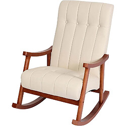 Decoshop26 Fauteuil à bascule rocking chair relax avec accoudoirs en synthétique crème cadre aspect noyer FAB04032 