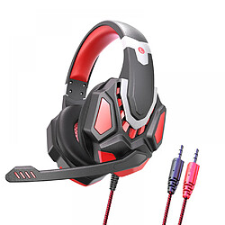 General Casque de jeu avec microphone, coussin en mousse à mémoire de forme léger et ultra doux, casque de jeu filaire avec son surround avec micro antibruit, ordinateur portable, tablette.(noir rouge) 