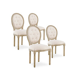 NC Lot de 4 chaises médaillon capitonnées Louis XVI tissu Beige