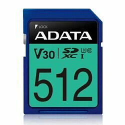 ADATA 512GB Premier Pro SDXC UHS-I U3 Class 10 (V30S), R/W up to 100/80 MB/s 