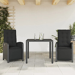 Maison Chic Ensemble de bistro 3 pcs avec coussins,Table + chaises + coussins de jardin noir résine tressée -GKD379249