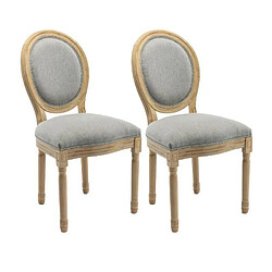 GRETA Lot de 2 chaises de salle a manger - Pied bois - Tissu Gris - L 49 x P 56 x H 96 cm 