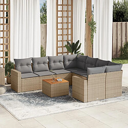 vidaXL Salon de jardin avec coussins 9 pcs beige résine tressée 