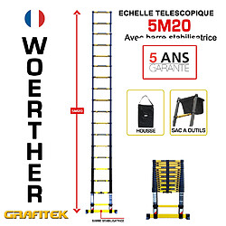 Echelle télescopique Woerther 5m20 - Avec housse et sac porte outils - Gamme Grafitek - Qualité supérieur - Garantie 5 ans 