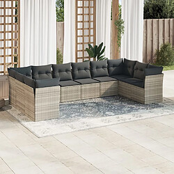 vidaXL Salon de jardin avec coussins 10 pcs gris clair résine tressée