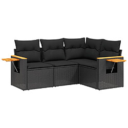 vidaXL Salon de jardin 4 pcs avec coussins noir résine tressée