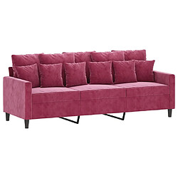 vidaXL Canapé à 3 places Rouge bordeaux 180 cm Velours