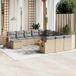 vidaXL Salon de jardin 11 pcs avec coussins beige résine tressée 