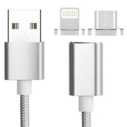 Wewoo Câble argent pour iPhone, iPad, Samsung, HTC, LG, Sony, Huawei, Lenovo et autres Smartphones 2 en 1 Weave Style 1.2m 5V 2A Micro USB Lightning vers USB 2.0 de données / chargeur magnétique,