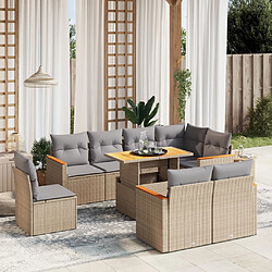 vidaXL Salon de jardin avec coussins 9 pcs beige résine tressée 