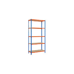 Simonrack Etagère 5 niveaux 750 Kg L. 900 x Ht. 1800 x P. 400 mm KIT MADERCLICK 5/400 BLEU/ORANGE/BOIS - 458100025189045 - Simonclick