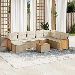 vidaXL Salon de jardin avec coussins 9 pcs beige résine tressée 