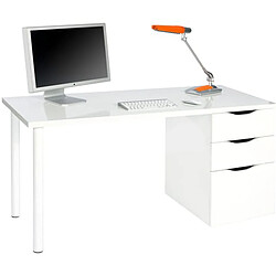 Bureau reversible avec tiroir coloris Blanc Artic - 74 x 138 x 60 cm -PEGANE-