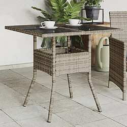 vidaXL Table de jardin dessus en verre gris 80x80x75 cm résine tressée