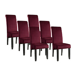 Vente-Unique Lot de 6 chaises DELINA - Velours matelassé & pieds bois - Bordeaux